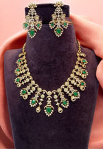 Load image into Gallery viewer, Diamond replica short necklace with green stone and Victorian polish
