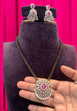 Load image into Gallery viewer, Stunning black beads short chain with Pink stone single pendant and pairing with beautiful earrings
