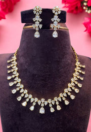 Polki stone diamond replica short necklace with white stones
