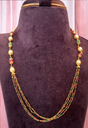 Beautiful pearls Mala with green and maroon colour beads