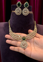 Load image into Gallery viewer, Beautiful kanti necklace with green stone and Victorian polish

