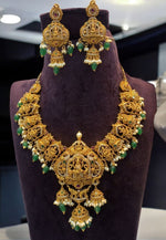Load image into Gallery viewer, Traditional 3d mini haram with green stone and guttapusalu hangings

