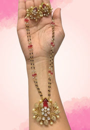 Black beads chain with ruby colour stone