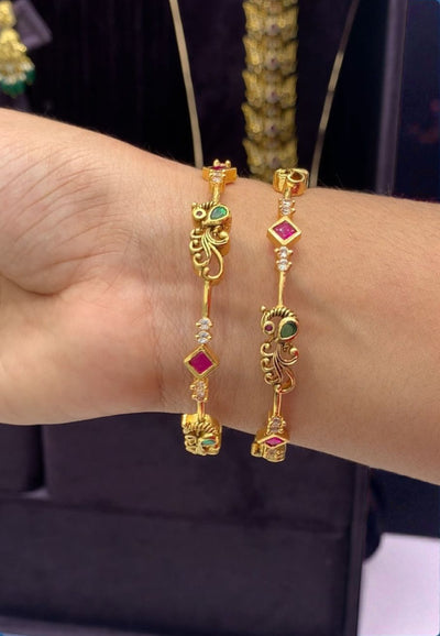 Beautiful bangles with green and pink stone