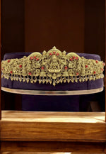 Load image into Gallery viewer, Beautiful 3D nakshi vaddanam adult size with guttapusalu hangings and ruby colour stone and coral beads
