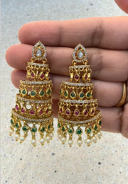Beautiful earrings with green and Pink stone