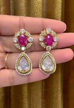 Load image into Gallery viewer, Stunning earrings with ruby colour stone -perfect for any occasion
