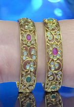 Load image into Gallery viewer, Beautiful bangles with ruby and green colour stones -perfect for any occasion

