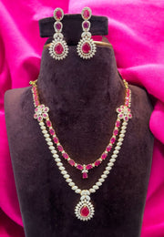 Stunning Gj polish two layer short necklace with purple colour stones pairing with beautiful earrings