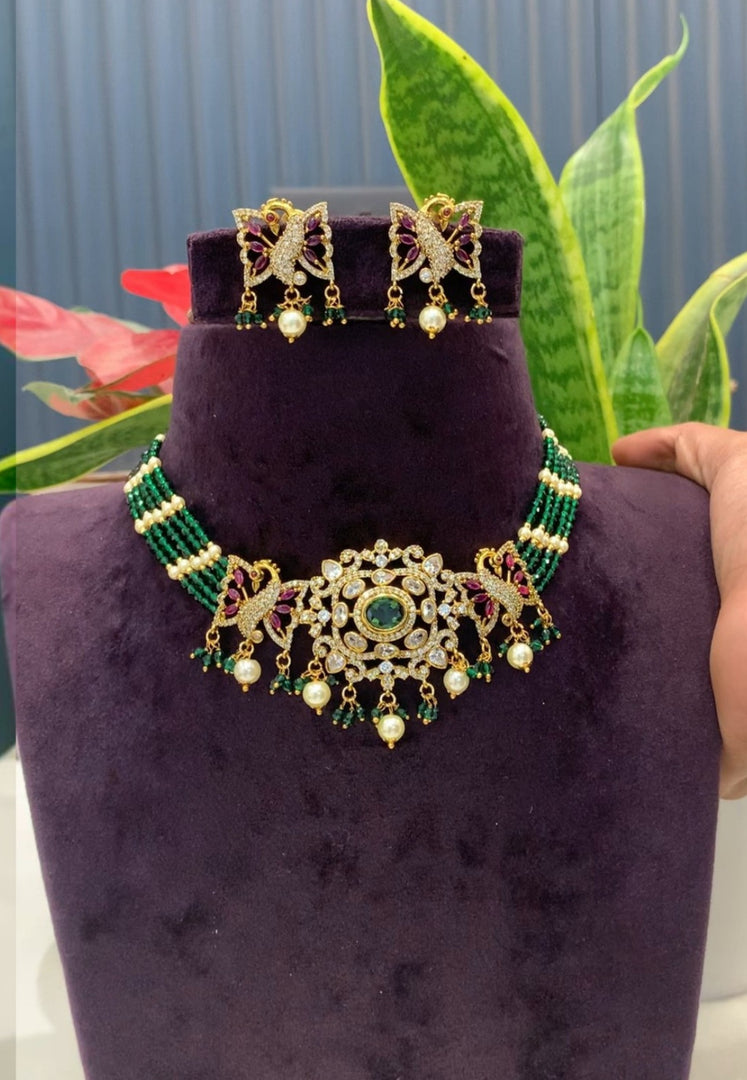 Beautiful beads chocker set with green beads