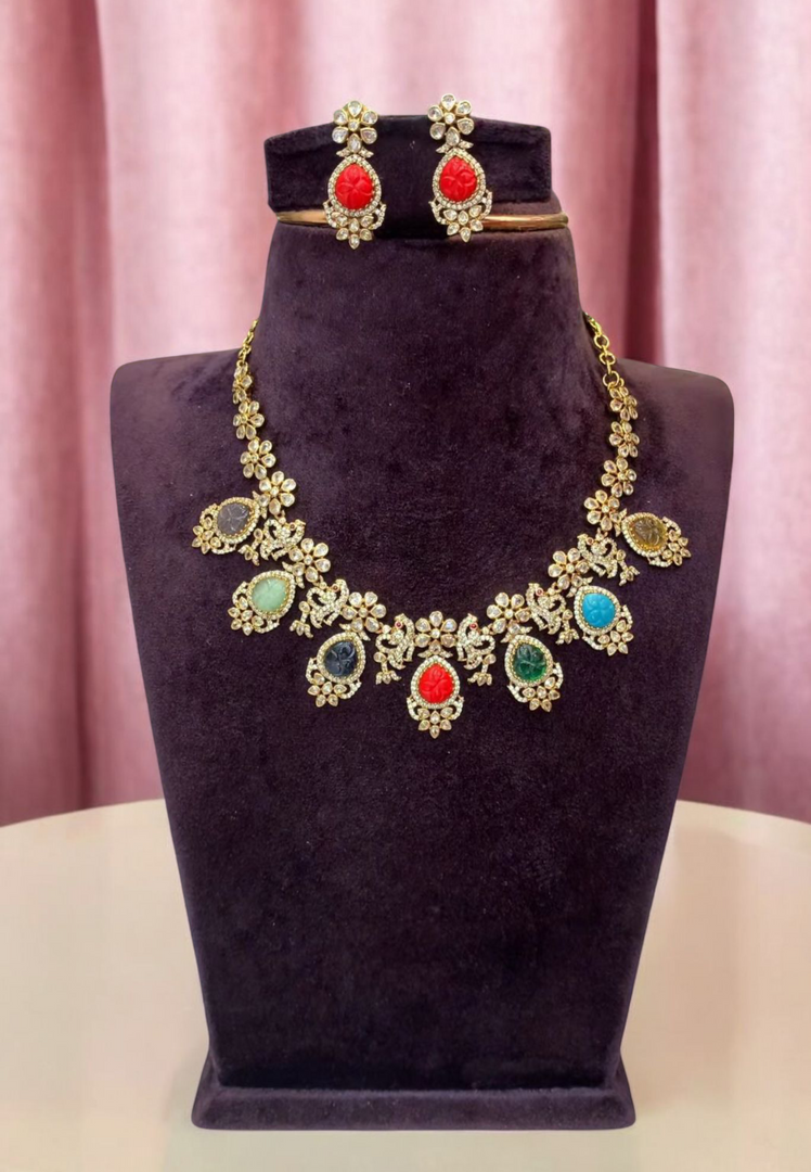 Beautiful short necklace with Navratna stones