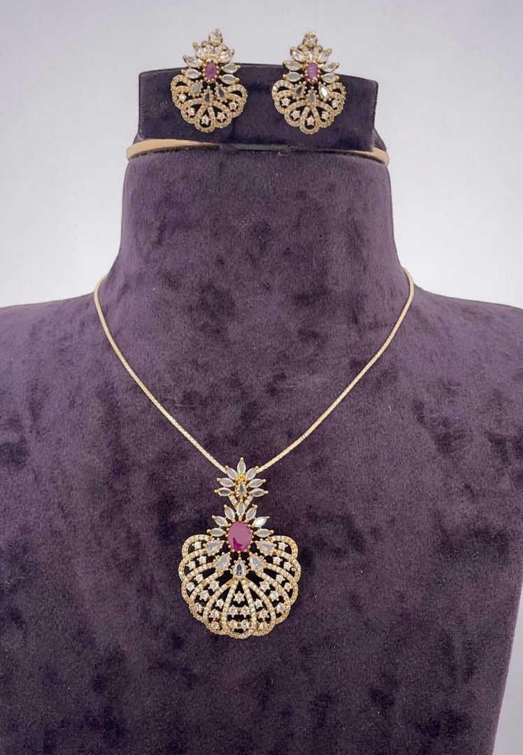 Beautiful invisible Chain necklace with light pink stone