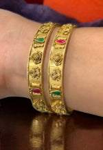 Load image into Gallery viewer, Beautiful bangles with green and pink stone
