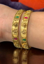 Beautiful bangles with green and pink stone