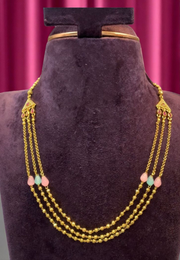 Stunning three layer chandraharam necklace with pink and blue stone