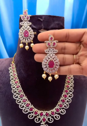 Stunning GJ polish short necklace with diamond look and Ruby stone