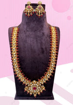 Load image into Gallery viewer, Traditional kundan stone long haram with red colour stones
