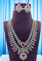 Load image into Gallery viewer, Gj polish two layer long haram with ruby colour stone and uncut stone -pairing with beautiful earrings
