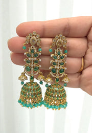 Beautiful jumkhas with green stone and pink stone