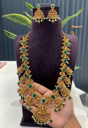Beautiful long haram with green beads and stone