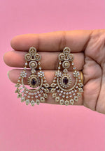 Load image into Gallery viewer, Stunning Gj polish party wear earrings with green and pink stone
