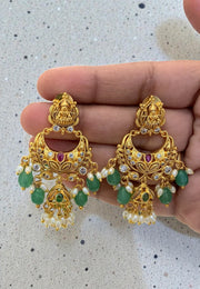 Beautiful chandbali earrings with green beads