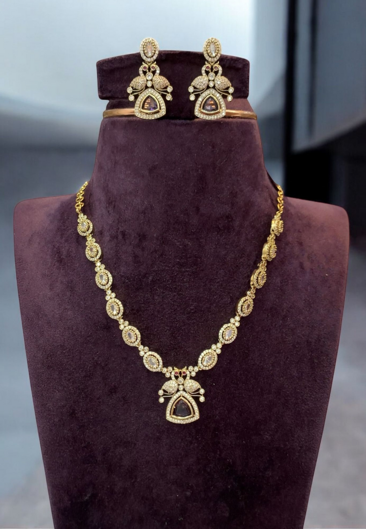 Stunning short neck piece with lavender stone -pairing with beautiful earrings