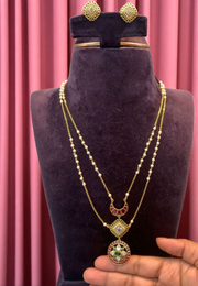 Stunning double layer chandraharam chain with surya chandrudu pendants