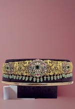 Load image into Gallery viewer, Beautiful Victorian polish hip belt with guttapusalu and green colour stone hangings
