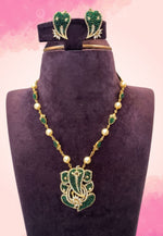 Load image into Gallery viewer, Beautiful necklace with Vinayaka pendant and green colour combination
