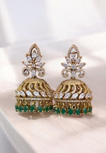 Load image into Gallery viewer, Stunning jumkhas with uncut stone and green colour beads -perfect for any occasion
