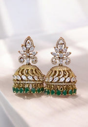 Stunning jumkhas with uncut stone and green colour beads -perfect for any occasion