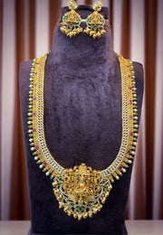 Traditional long jalebi pattern haram with kundan stone and multistone