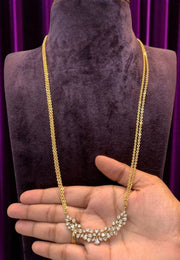 Beautiful long simple chain with uncut stone pendant