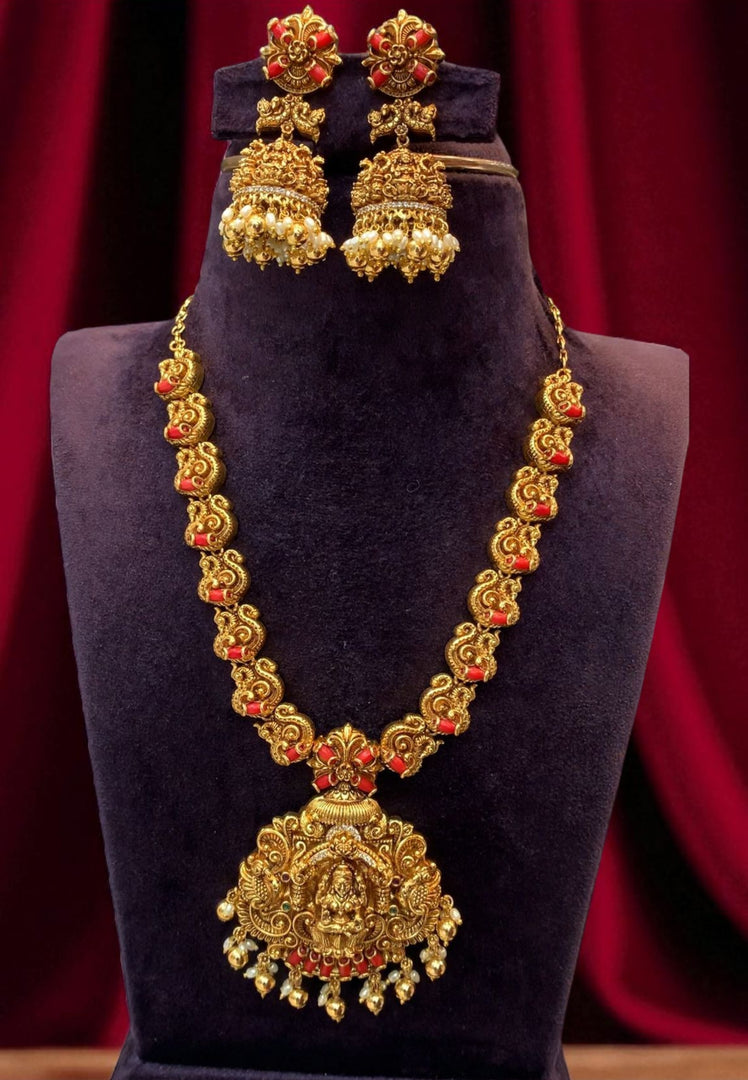 Traditional nakshi short haram with coral beads