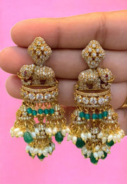 Stunning jumkhas with elephant design and guttapusalu hangings