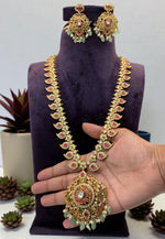 Load image into Gallery viewer, Traditional jadav kundan stone long haram without god Motive
