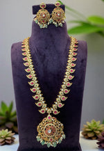 Load image into Gallery viewer, Traditional jadav kundan stone long haram without god Motive
