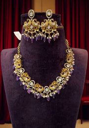 Beautiful victorian polish short necklace with purple stone and guttapusalu hangings
