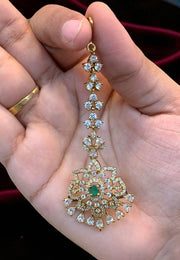 Beautiful diamond replica tikka with green stone