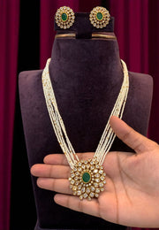 Beautiful pearls chain with green stone