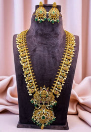 Beautiful long nakshi haram with green stone