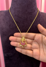 Load image into Gallery viewer, Cute Vinayaka pendant in pink colour stone -with chandraharam chain
