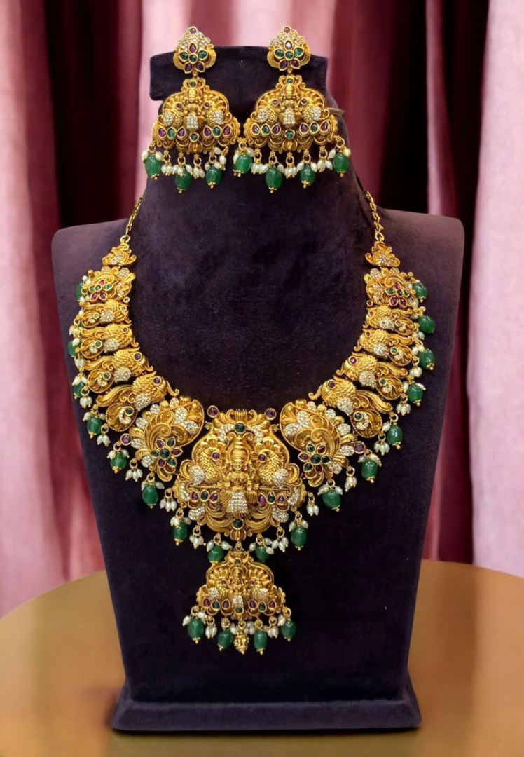 Traditional short haram with Lakshmi Devi pendants