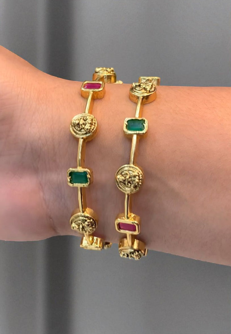 Beautiful nakshi bangles with green and pink stone