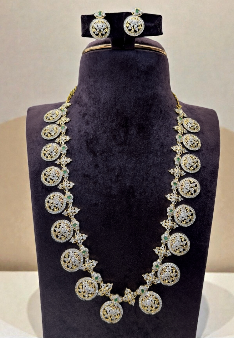 Beautiful gj polish bottumala design long haram with green stone