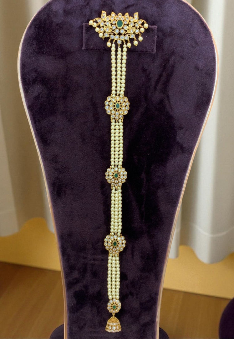 Beautiful hair accessories with pearls and green stone