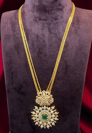 Beautiful chandraharam chain with green stone pendant