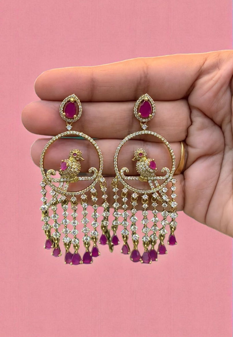 Beautiful earrings with diamond replica stone and pink stone
