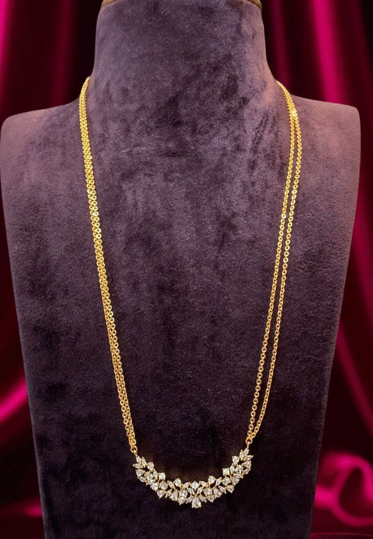 Beautiful long simple chain with uncut stone pendant